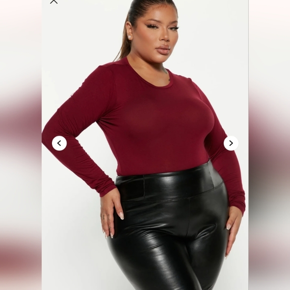 Fashion Nova Krystal Crew Neck Long Sleeve Bodysuit - Wine Size 1X (New) - Picture 3 of 10